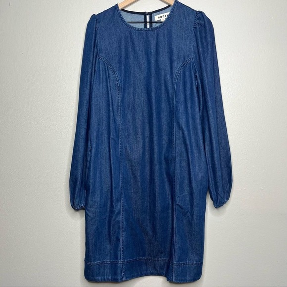 NEW Boden Women Dress 12 Denim Blouson Shift‎ Tencel Chambray Long Sleeve - Picture 2 of 16